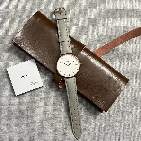 CLUSE La Bohème Rose Gold White Dial and Grey Leather Strap Watch Cluse La Boheme CL18008 Watch | Shade Station main image 4
